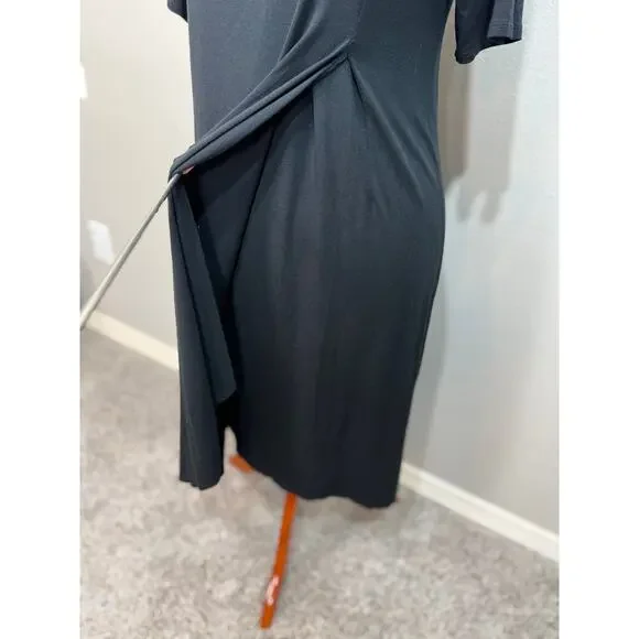 J. Jill knit dress midi black stretch scoop neck elbow sleeve layered drape Sz M - Picture 4 of 8